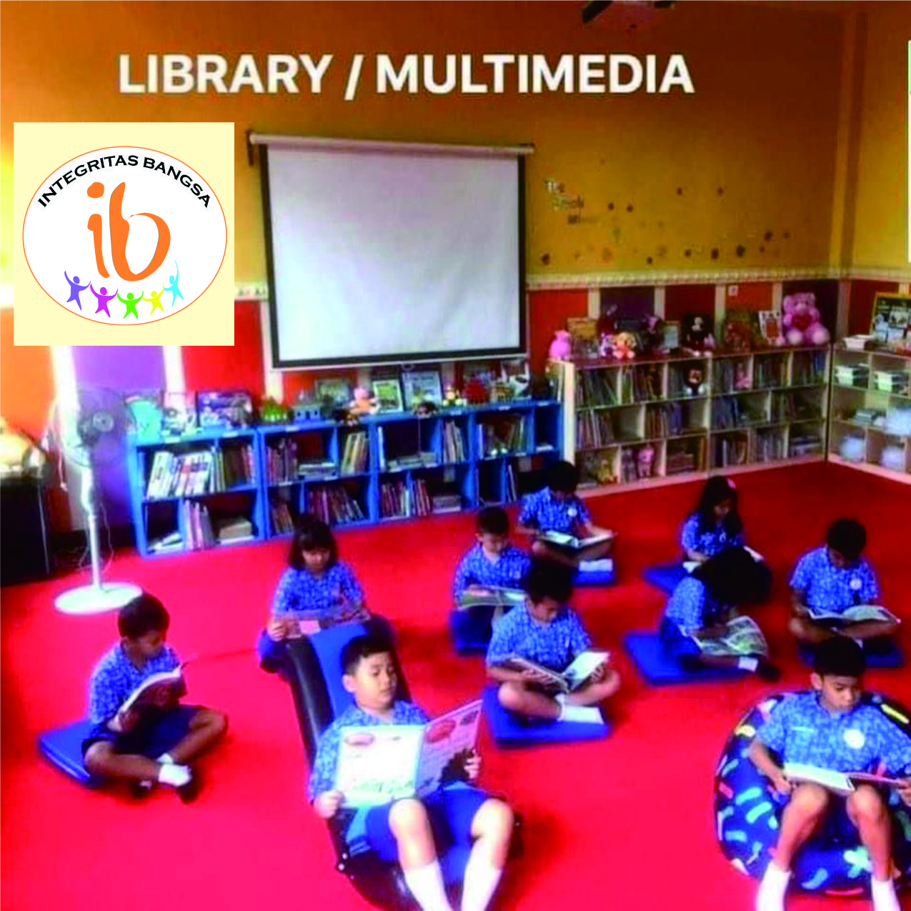 Spacious library with books and reading area